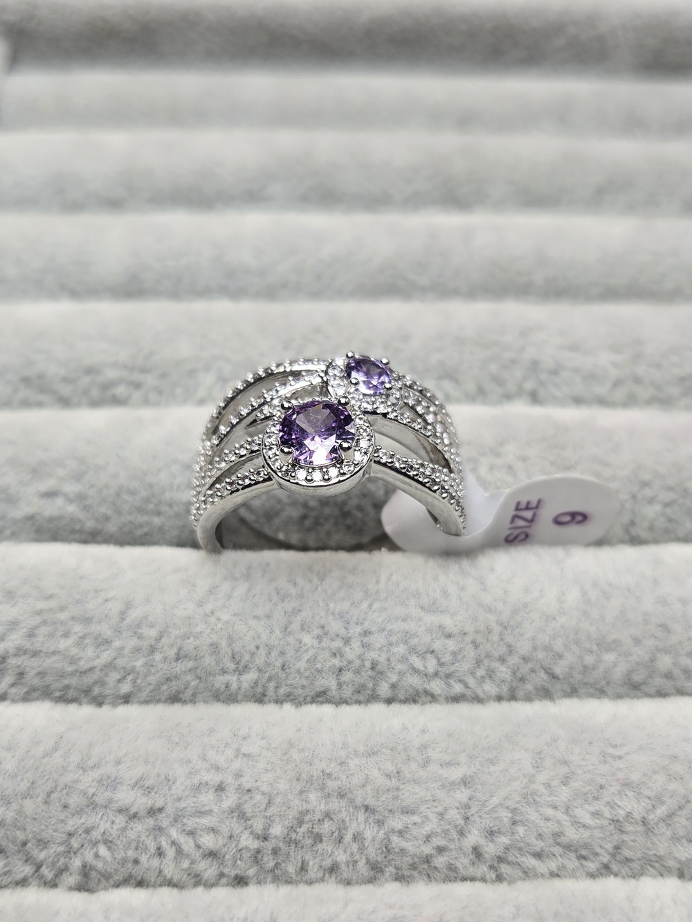 Size 9 Purple Topaz Cubic Zirconia Rhodium Pltd BombParty Ring Enchant My Dreams